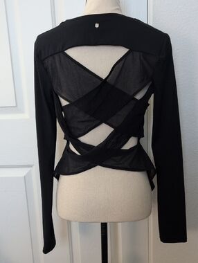 Fabletics Black Long-Sleeve Crisscross Open-Back Top